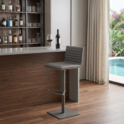 Gray Iron Swivel Low Back Adjustable Height Bar Chair
