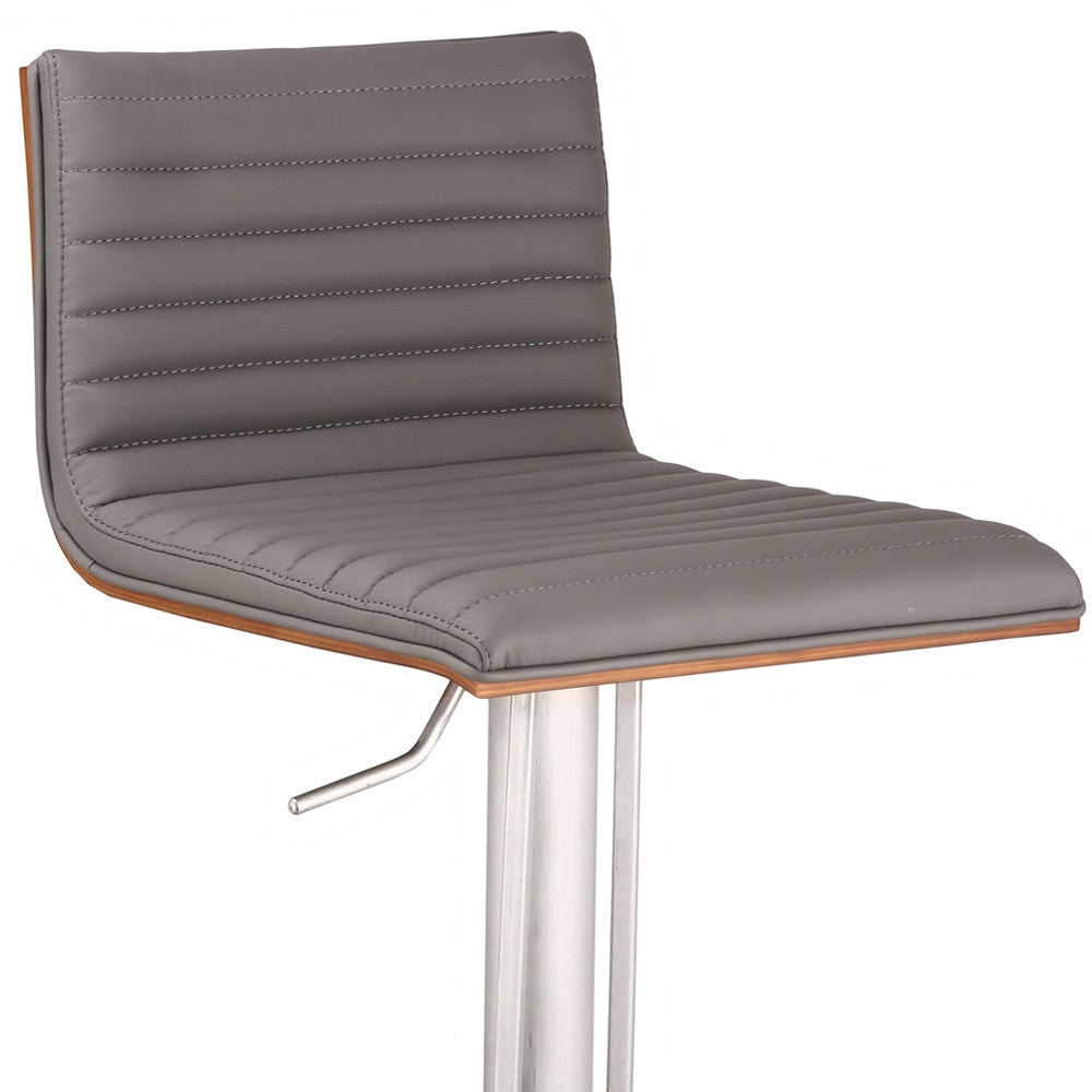 Gray & Silver Iron Swivel Low Back Adjustable Height Bar Chair