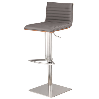 Gray & Silver Iron Swivel Low Back Adjustable Height Bar Chair