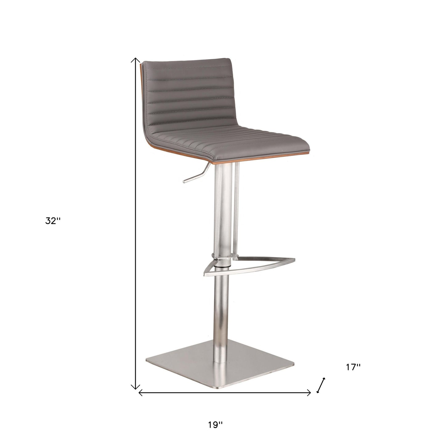Gray & Silver Iron Swivel Low Back Adjustable Height Bar Chair
