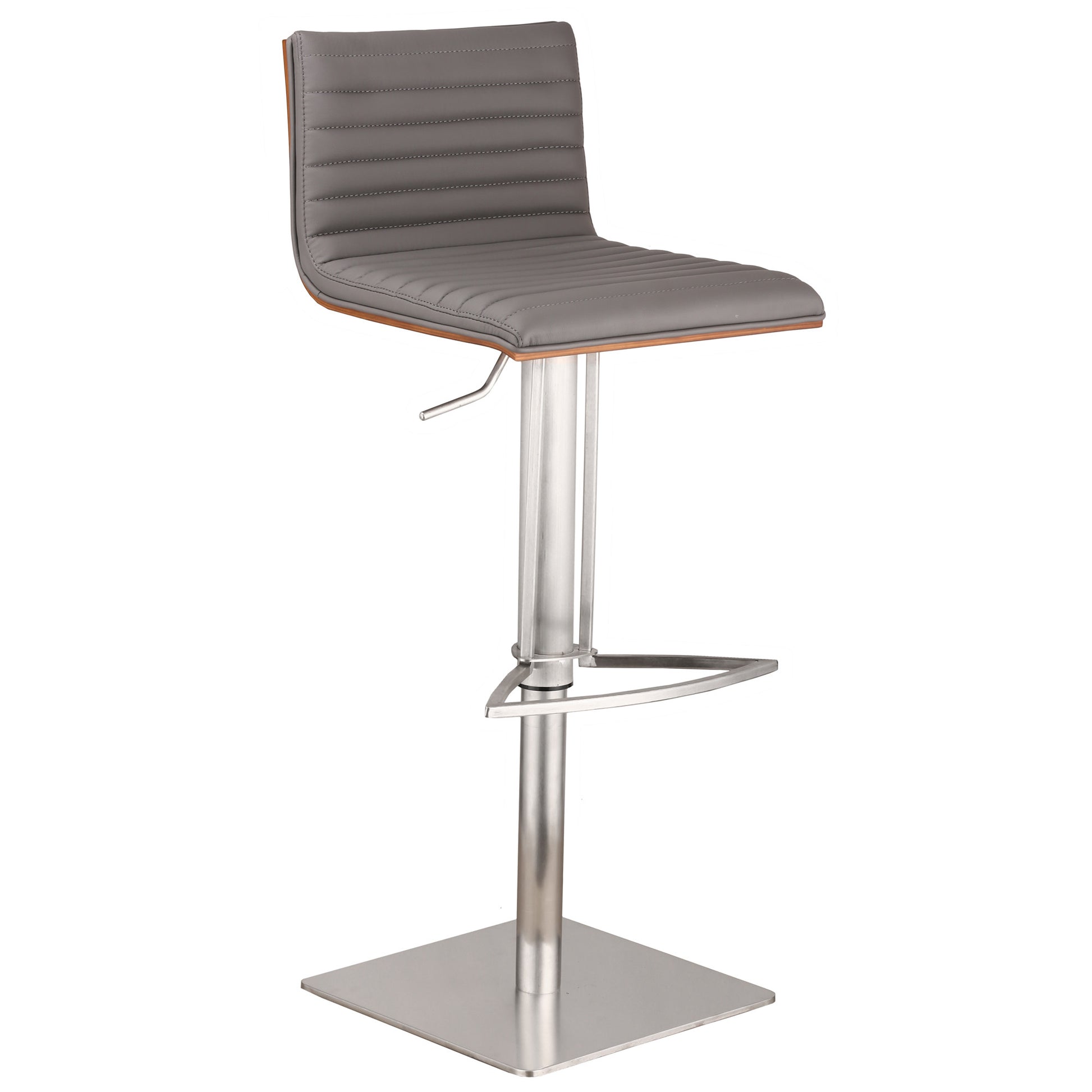Gray & Silver Iron Swivel Low Back Adjustable Height Bar Chair