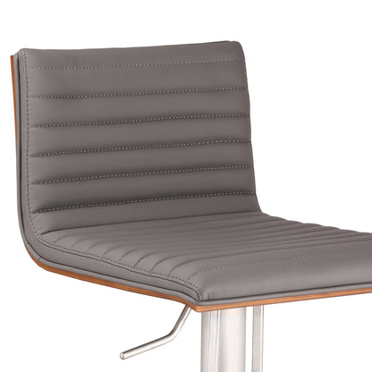 Gray & Silver Iron Swivel Low Back Adjustable Height Bar Chair