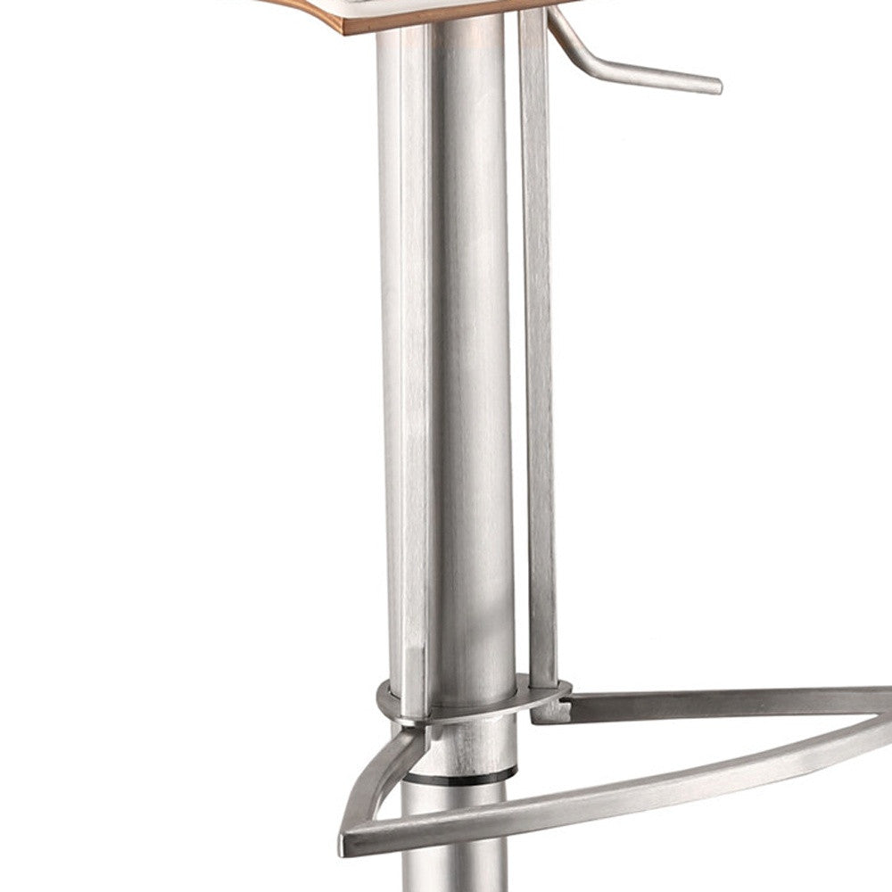 White & Silver Iron Swivel Low Back Adjustable Height Bar Chair