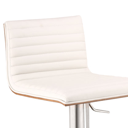 White & Silver Iron Swivel Low Back Adjustable Height Bar Chair