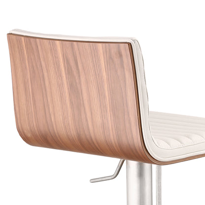 White & Silver Iron Swivel Low Back Adjustable Height Bar Chair