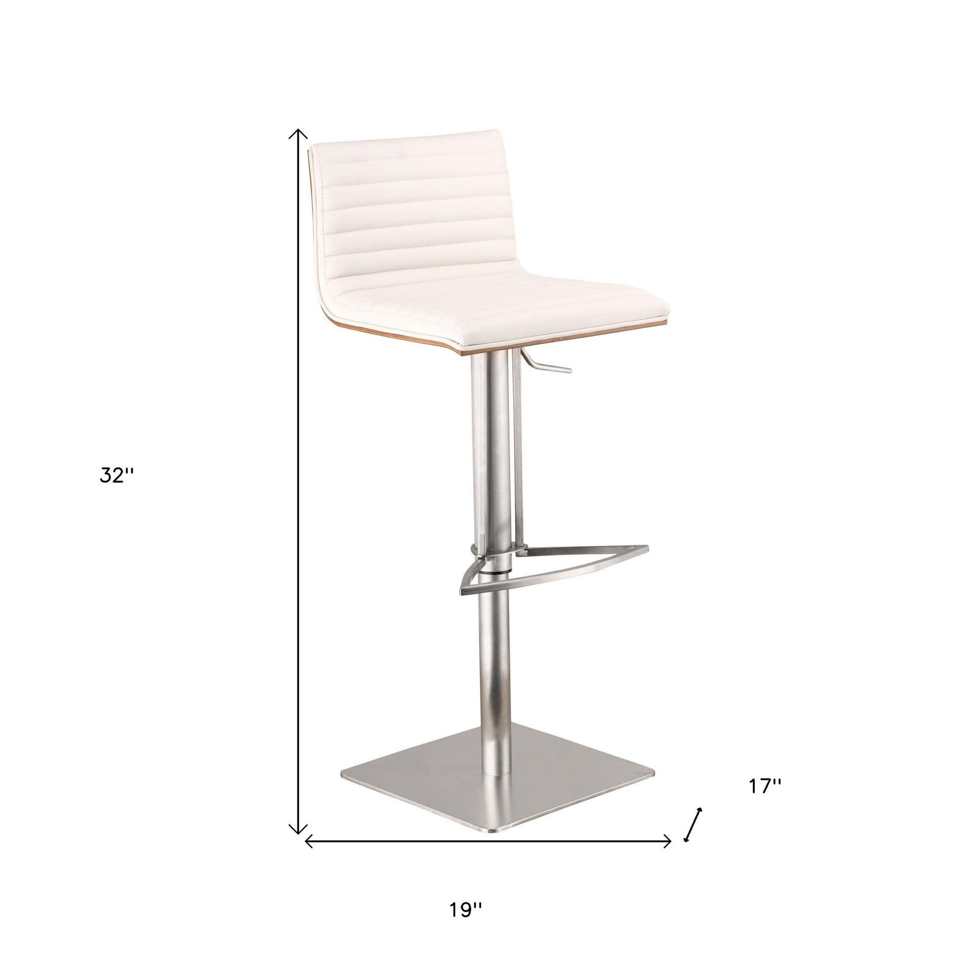 White & Silver Iron Swivel Low Back Adjustable Height Bar Chair