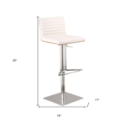 White & Silver Iron Swivel Low Back Adjustable Height Bar Chair