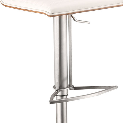 White & Silver Iron Swivel Low Back Adjustable Height Bar Chair