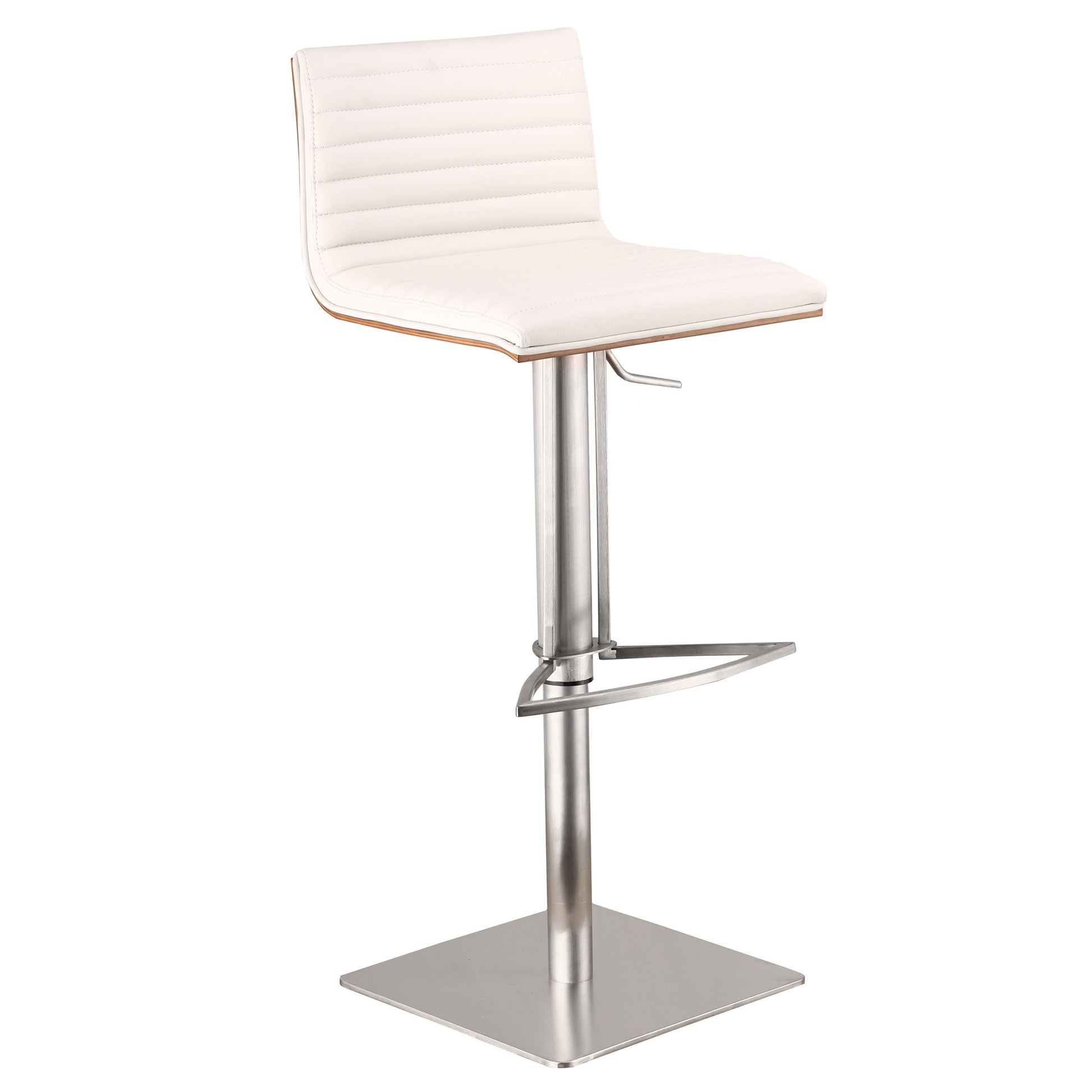 White & Silver Iron Swivel Low Back Adjustable Height Bar Chair