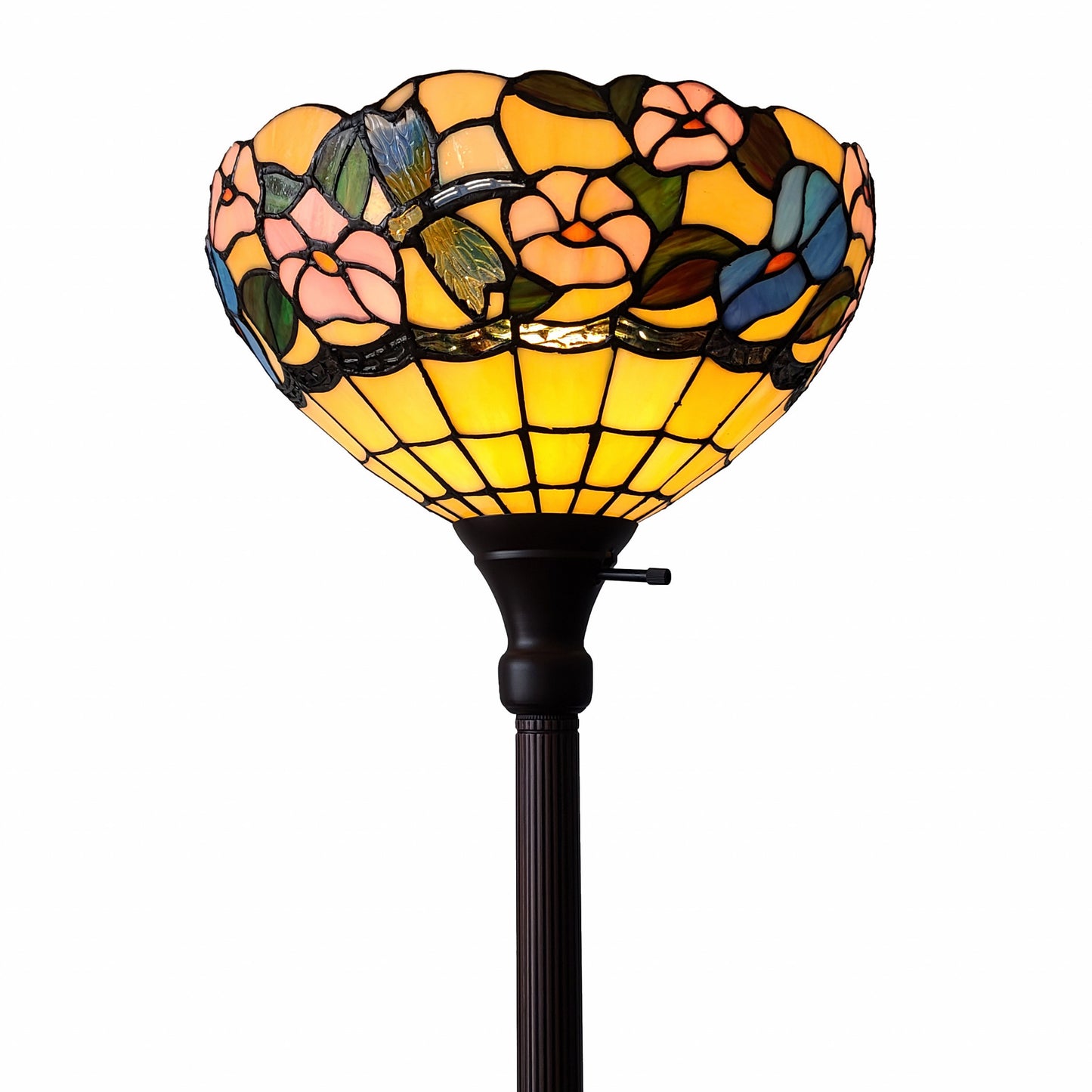 Brown Floor Lamp w/ Green & Brown Tiffany Glass Bowl Shade