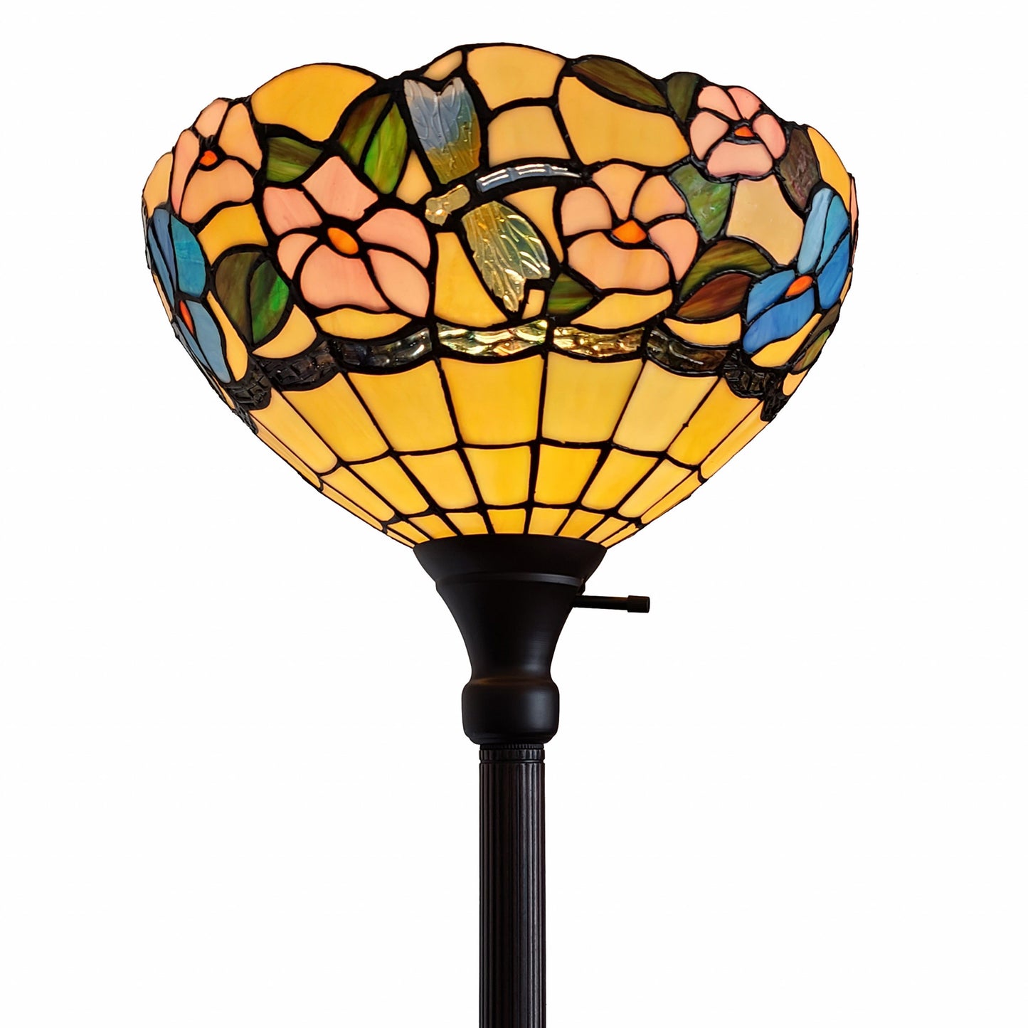 Brown Floor Lamp w/ Green & Brown Tiffany Glass Bowl Shade