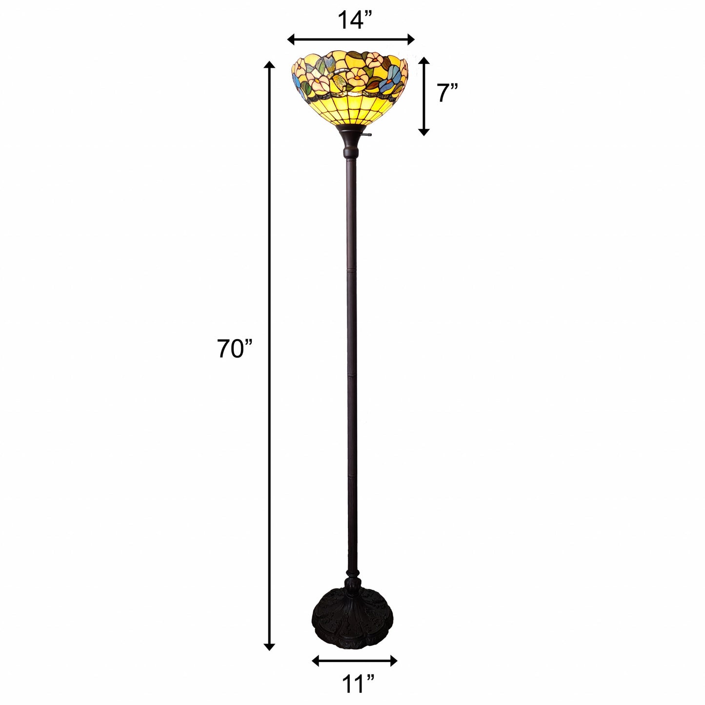 Brown Floor Lamp w/ Green & Brown Tiffany Glass Bowl Shade