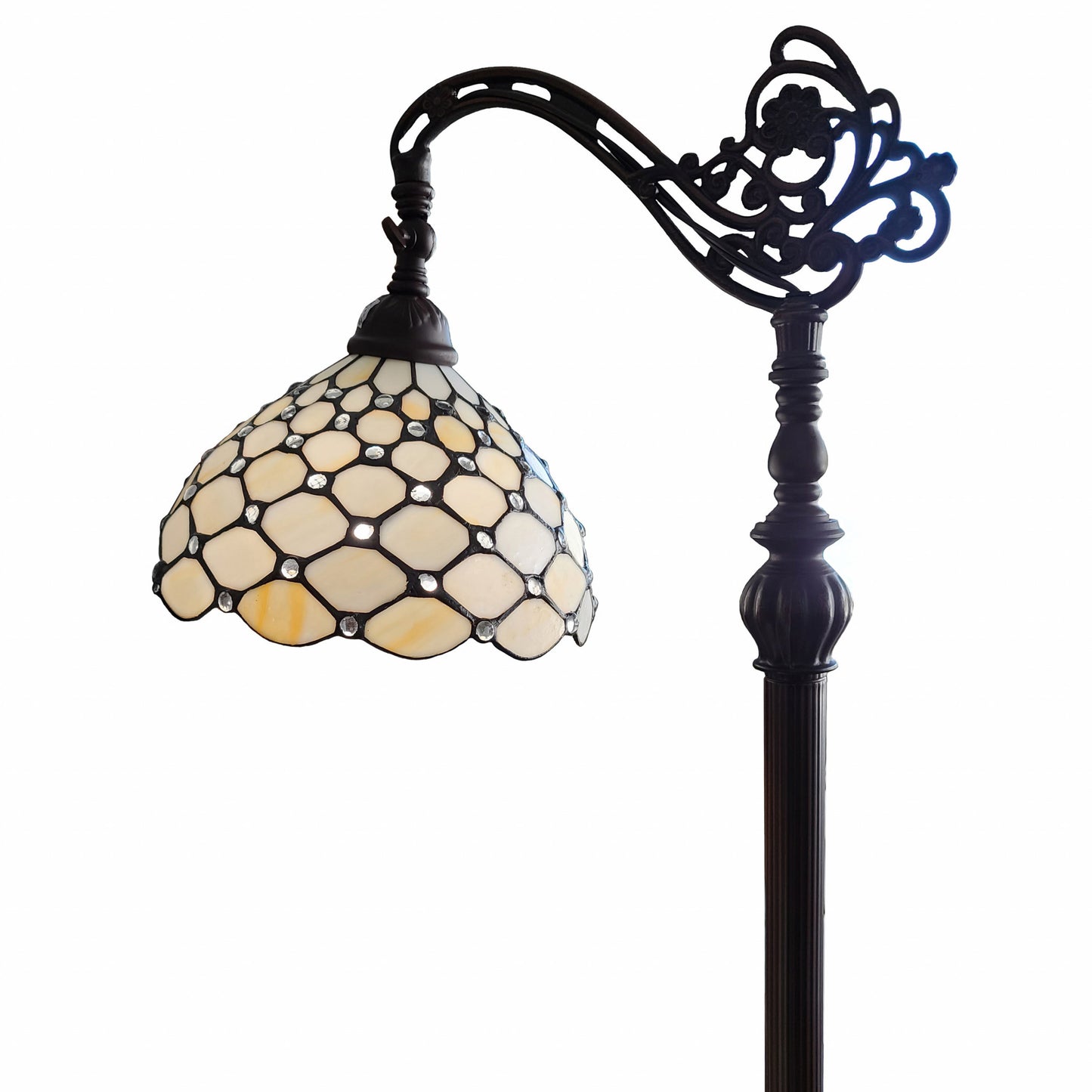 Brown Floor Lamp w/ White Stained Glass Bowl Shade