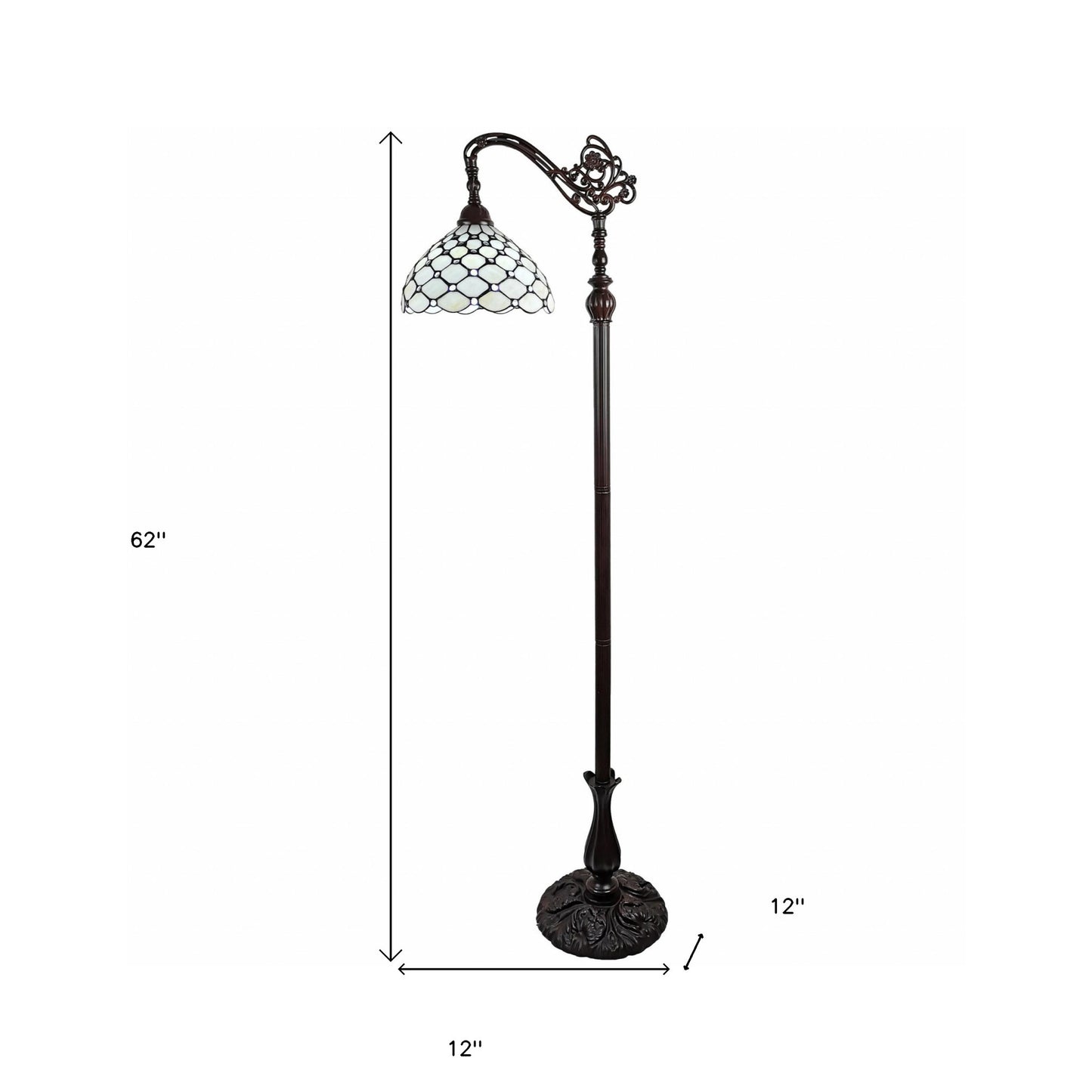 Brown Floor Lamp w/ White Stained Glass Bowl Shade