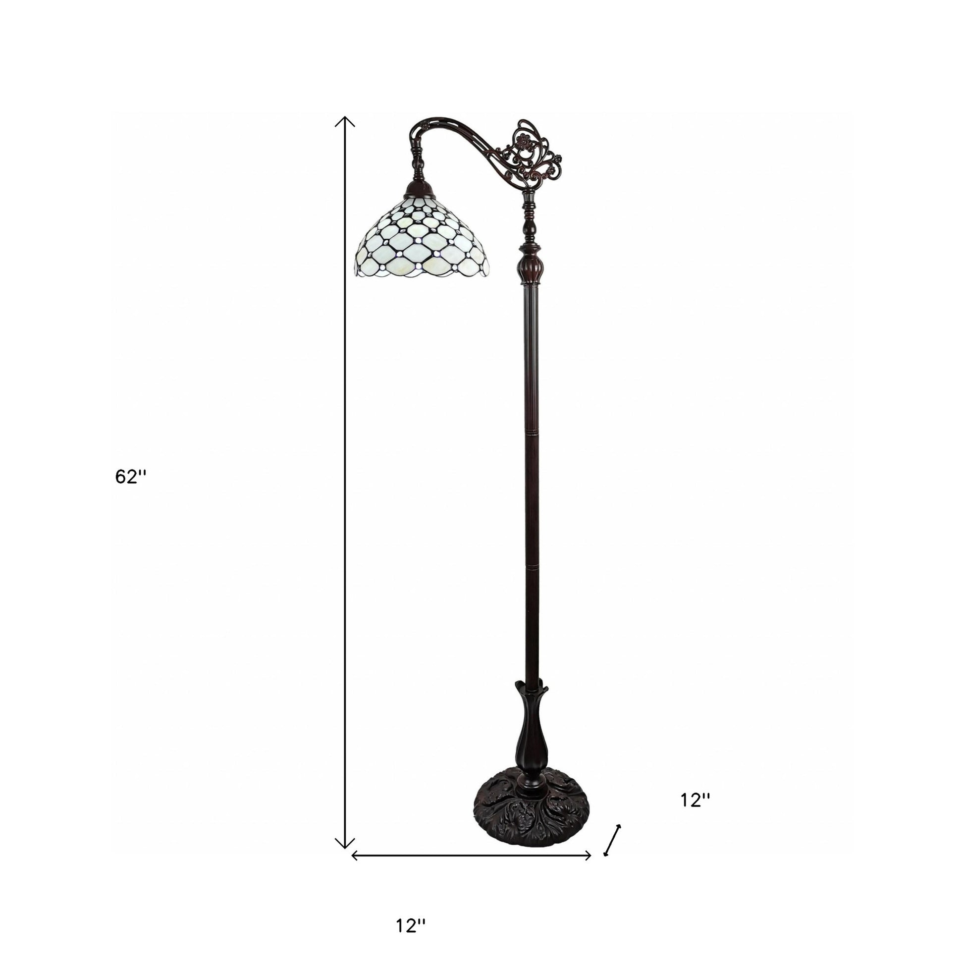 Brown Floor Lamp w/ White Stained Glass Bowl Shade