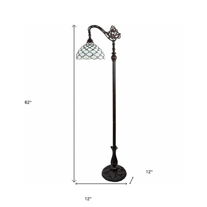 Brown Floor Lamp w/ White Stained Glass Bowl Shade