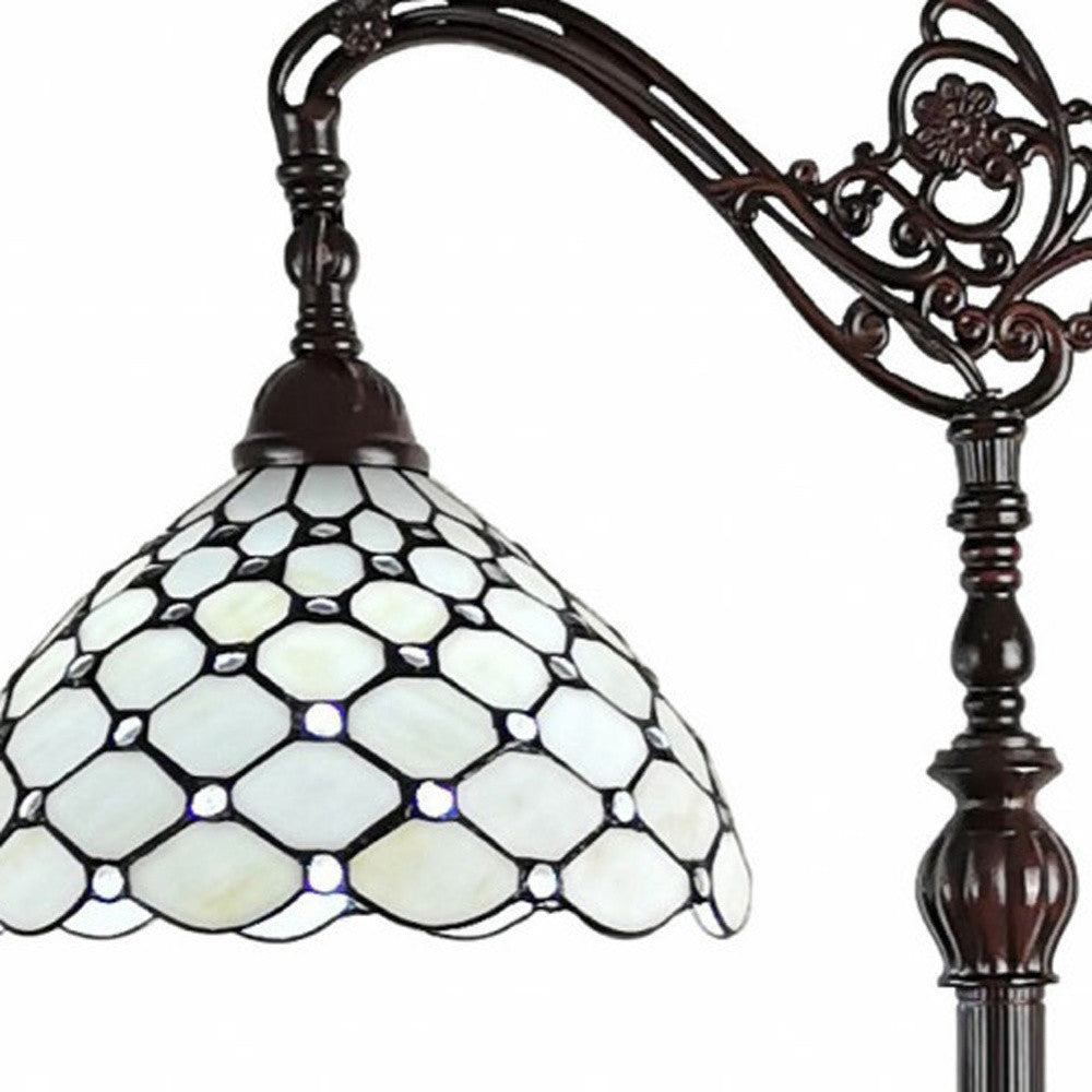 Brown Floor Lamp w/ White Stained Glass Bowl Shade