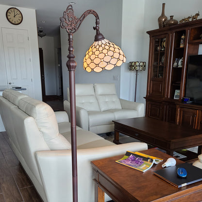 Brown Floor Lamp w/ White Stained Glass Bowl Shade