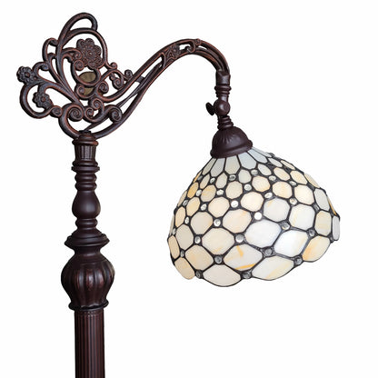 Brown Floor Lamp w/ White Stained Glass Bowl Shade