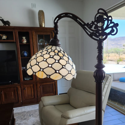 Brown Floor Lamp w/ White Stained Glass Bowl Shade