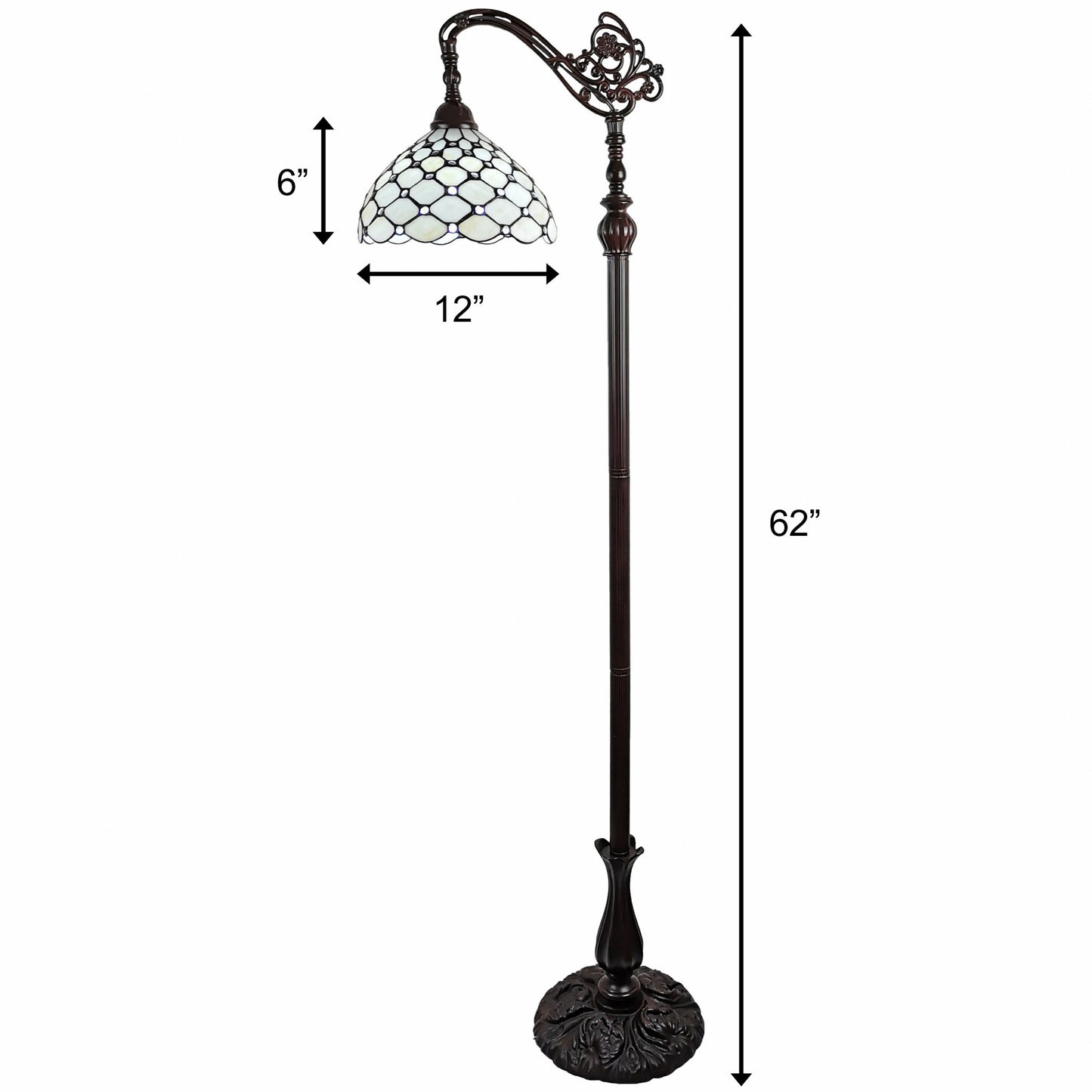 Brown Floor Lamp w/ White Stained Glass Bowl Shade