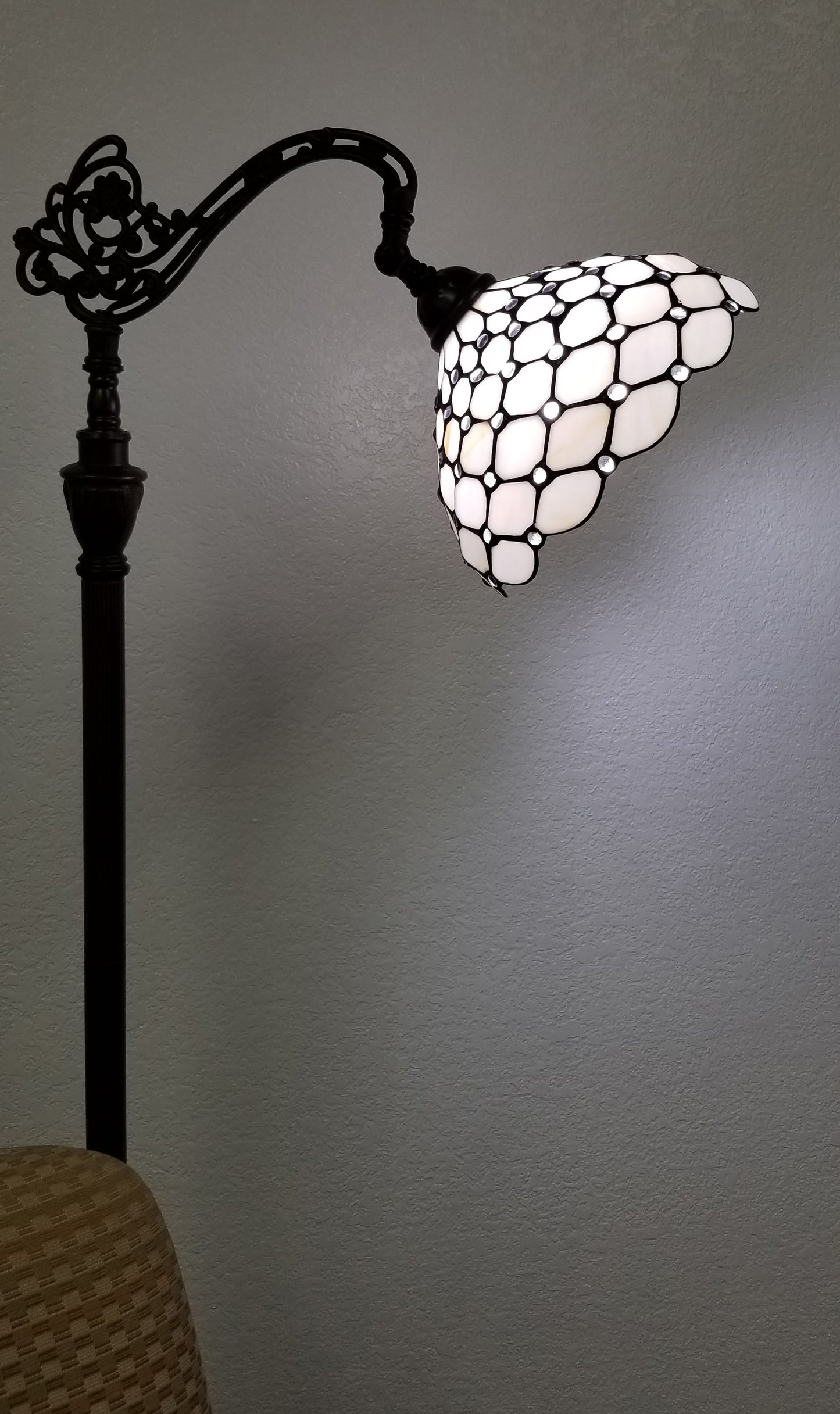 Brown Floor Lamp w/ White Stained Glass Bowl Shade
