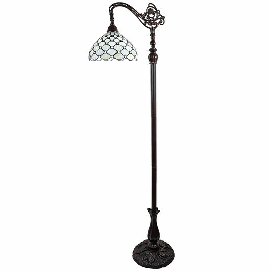 Brown Floor Lamp w/ White Stained Glass Bowl Shade