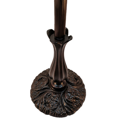 Brown Floor Lamp w/ Blue Red & Yellow Flowers Stained Glass Shade