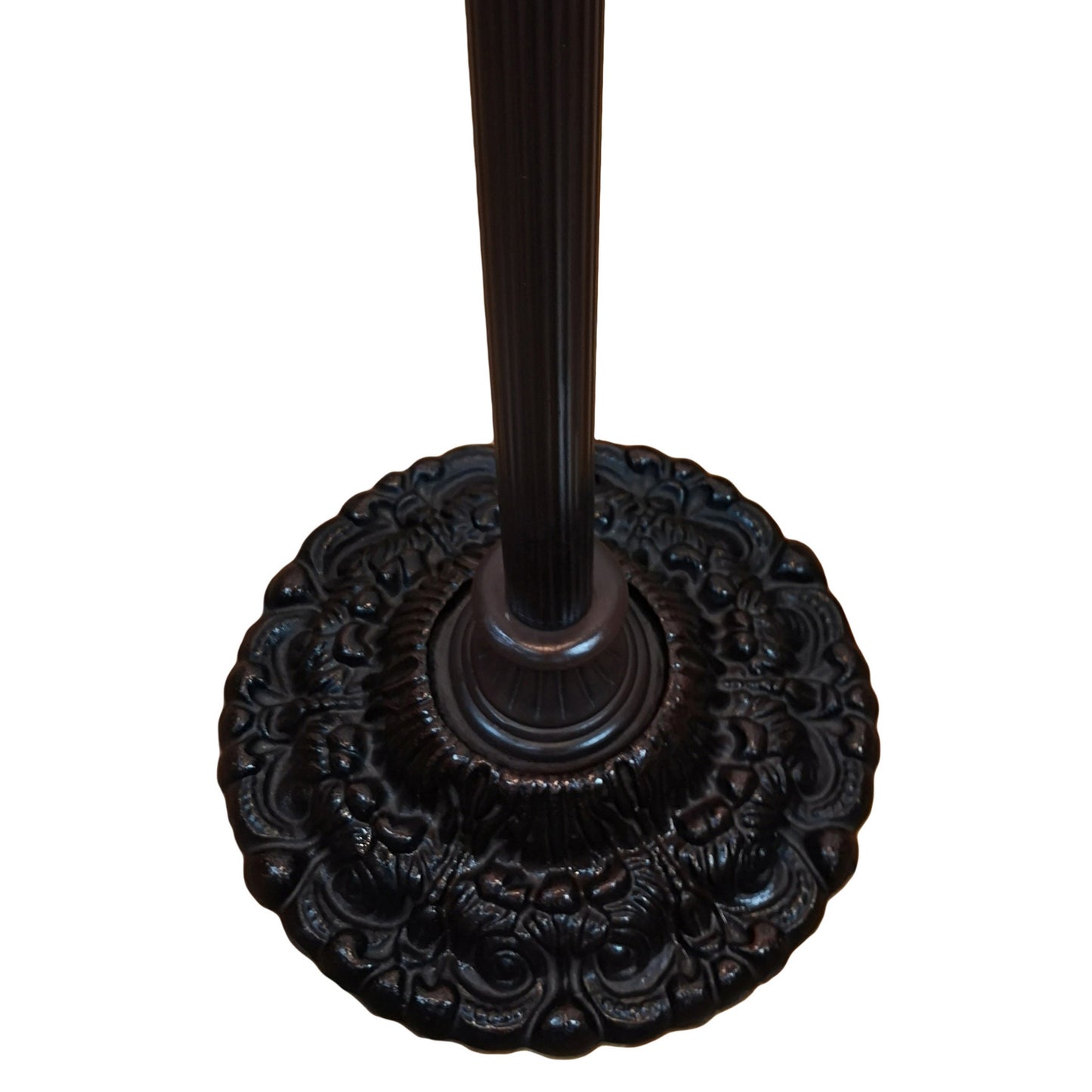 Brown Floor Lamp w/ Red Yellow & Brown Dragonfly Stained Glass Shade