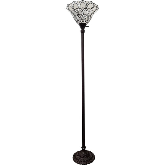 Brown Floor Lamp w/ White Stained Glass Bowl Shade