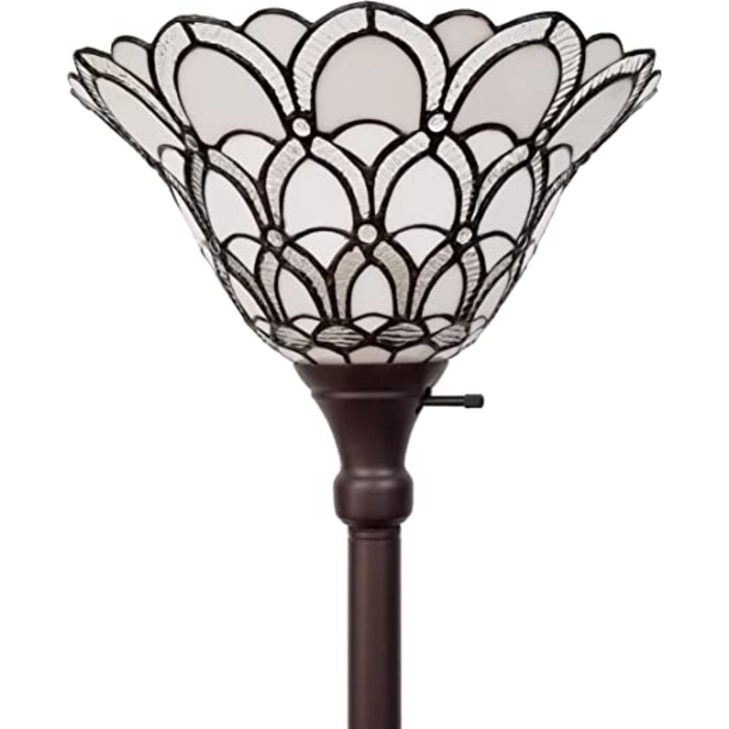 Brown Floor Lamp w/ White Stained Glass Bowl Shade