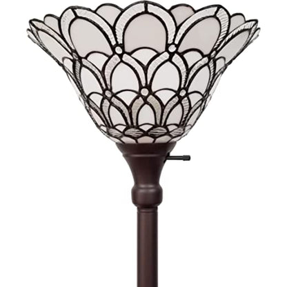 Brown Floor Lamp w/ White Stained Glass Bowl Shade