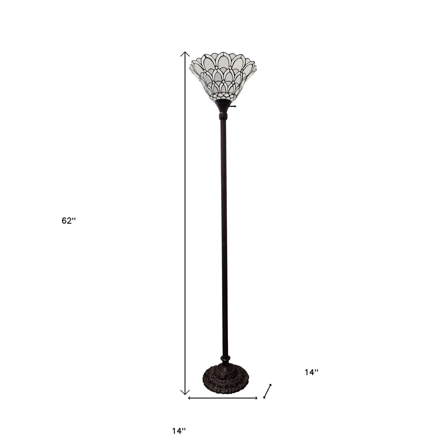 Brown Floor Lamp w/ White Stained Glass Bowl Shade
