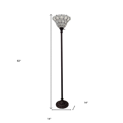 Brown Floor Lamp w/ White Stained Glass Bowl Shade