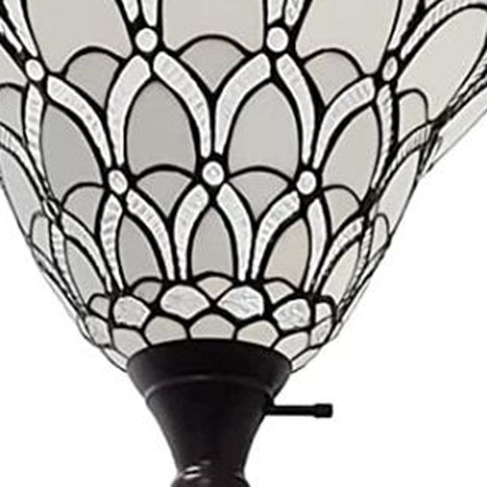Brown Floor Lamp w/ White Stained Glass Bowl Shade
