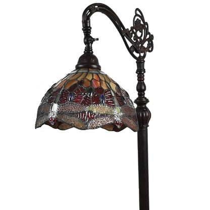 Brown Floor Lamp w/ Red Yellow & Brown Stained Glass Shade