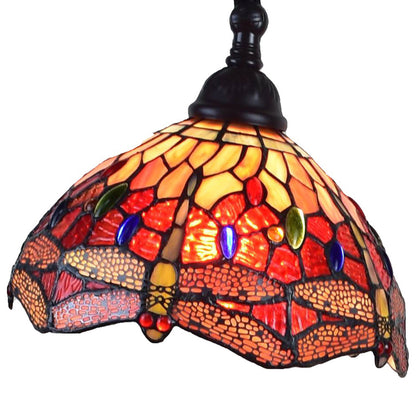 Brown Floor Lamp w/ Red Yellow & Brown Stained Glass Shade
