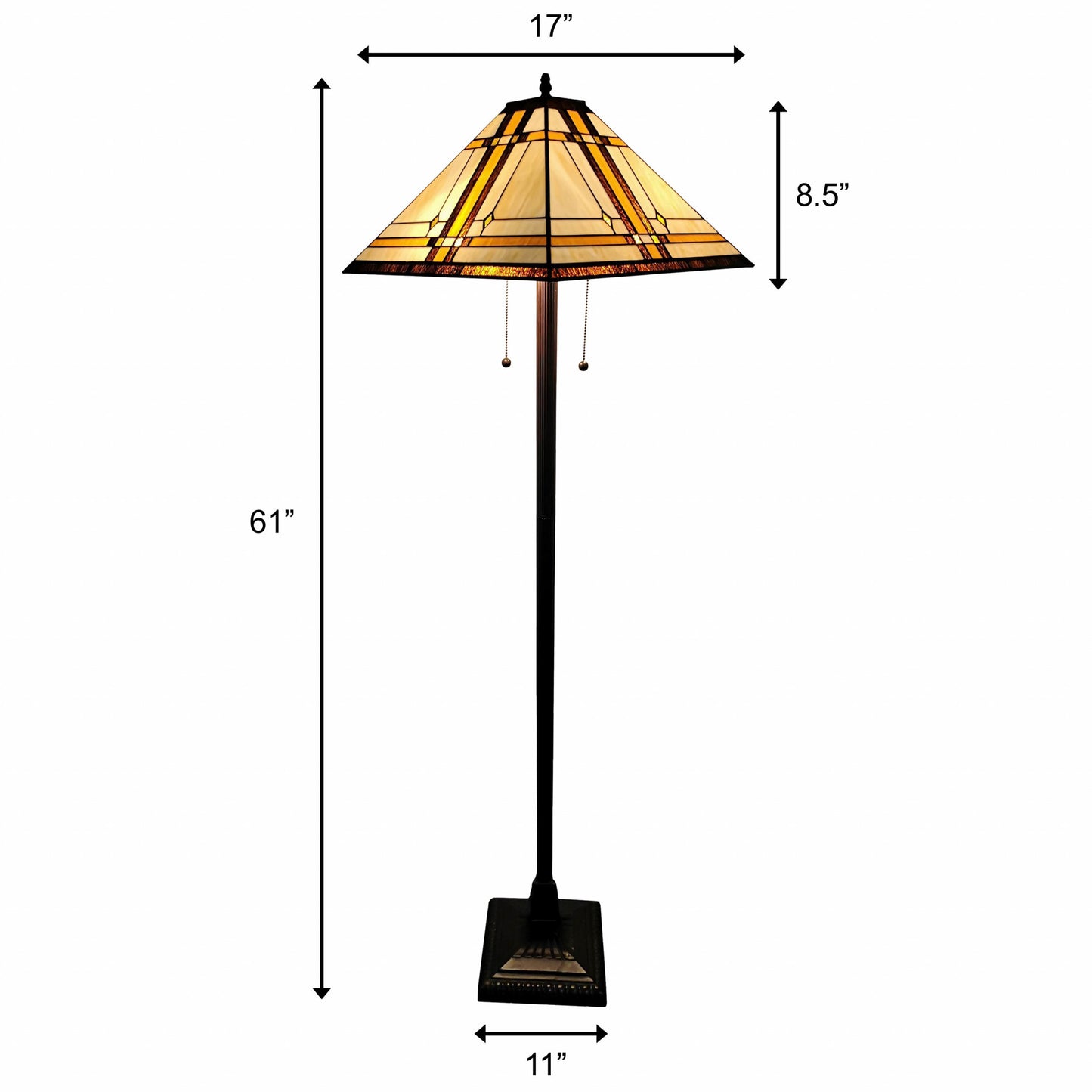 Brown Two Lights Floor Lamp w/ Brown & White Stained Glass Shade