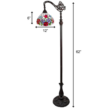 Brown Floor Lamp w/ White & Red Stained Glass Bowl Shade