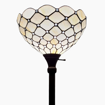 Brown Floor Lamp w/ White Stained Glass Bowl Shade