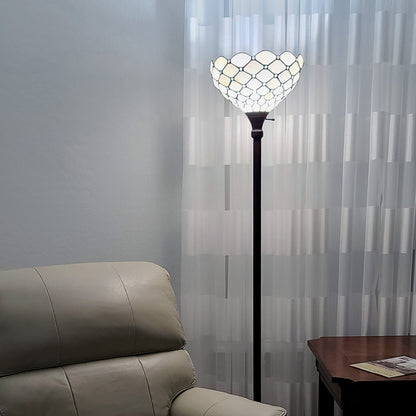 Brown Floor Lamp w/ White Stained Glass Bowl Shade