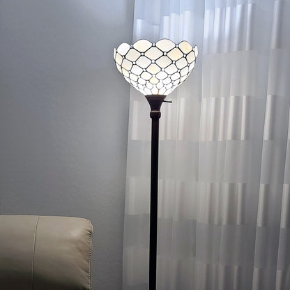 Brown Floor Lamp w/ White Stained Glass Bowl Shade