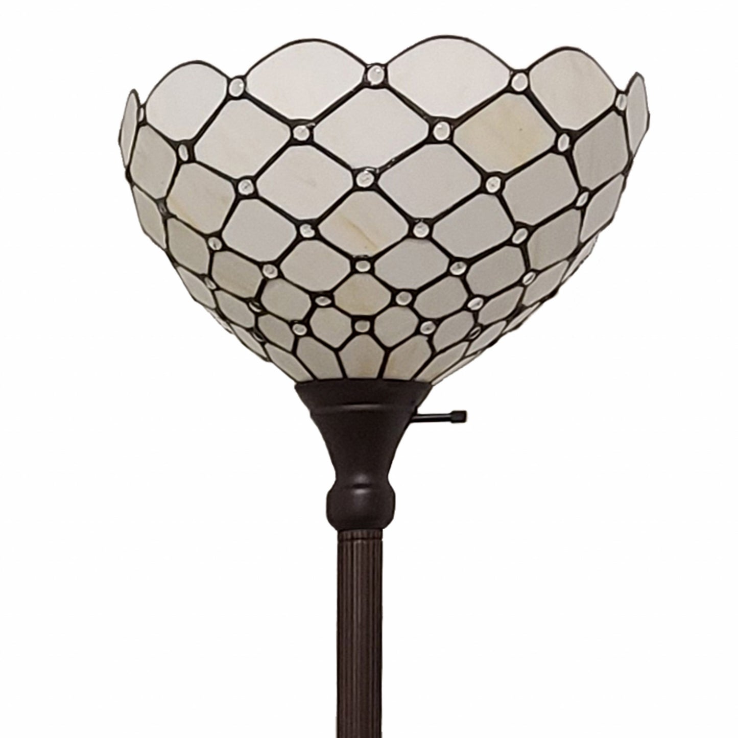 Brown Floor Lamp w/ White Stained Glass Bowl Shade
