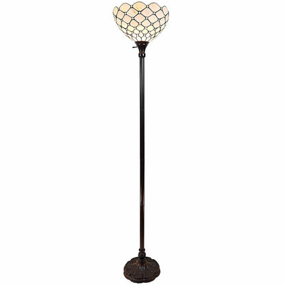 Brown Floor Lamp w/ White Stained Glass Bowl Shade