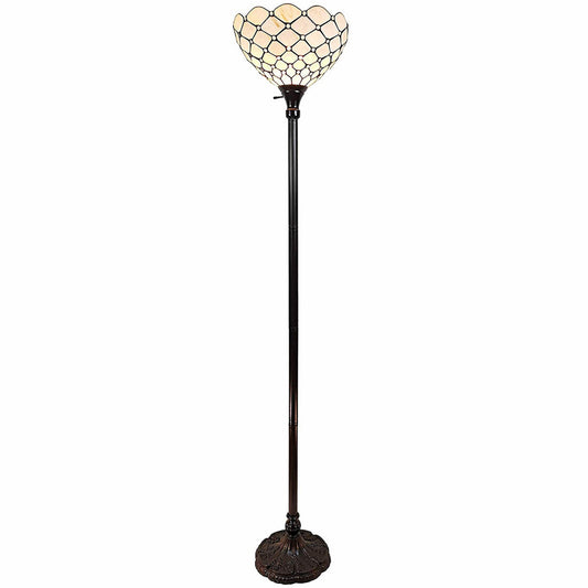 Brown Floor Lamp w/ White Stained Glass Bowl Shade
