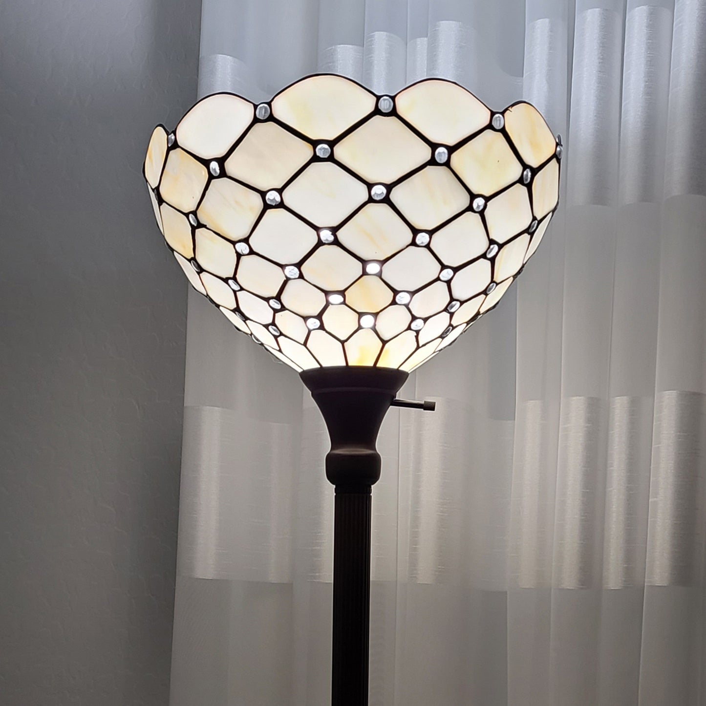 Brown Floor Lamp w/ White Stained Glass Bowl Shade
