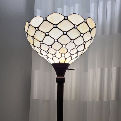 Brown Floor Lamp w/ White Stained Glass Bowl Shade