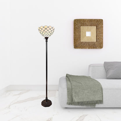 Brown Floor Lamp w/ White Stained Glass Bowl Shade