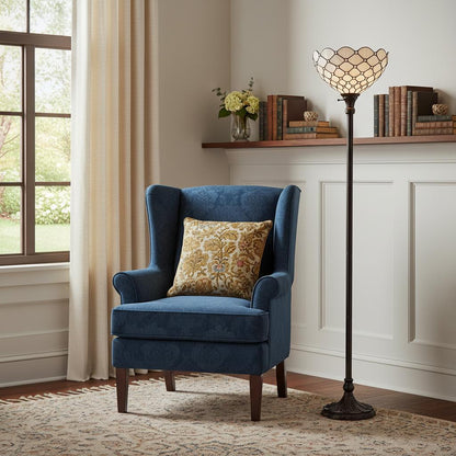 Brown Floor Lamp w/ White Stained Glass Bowl Shade