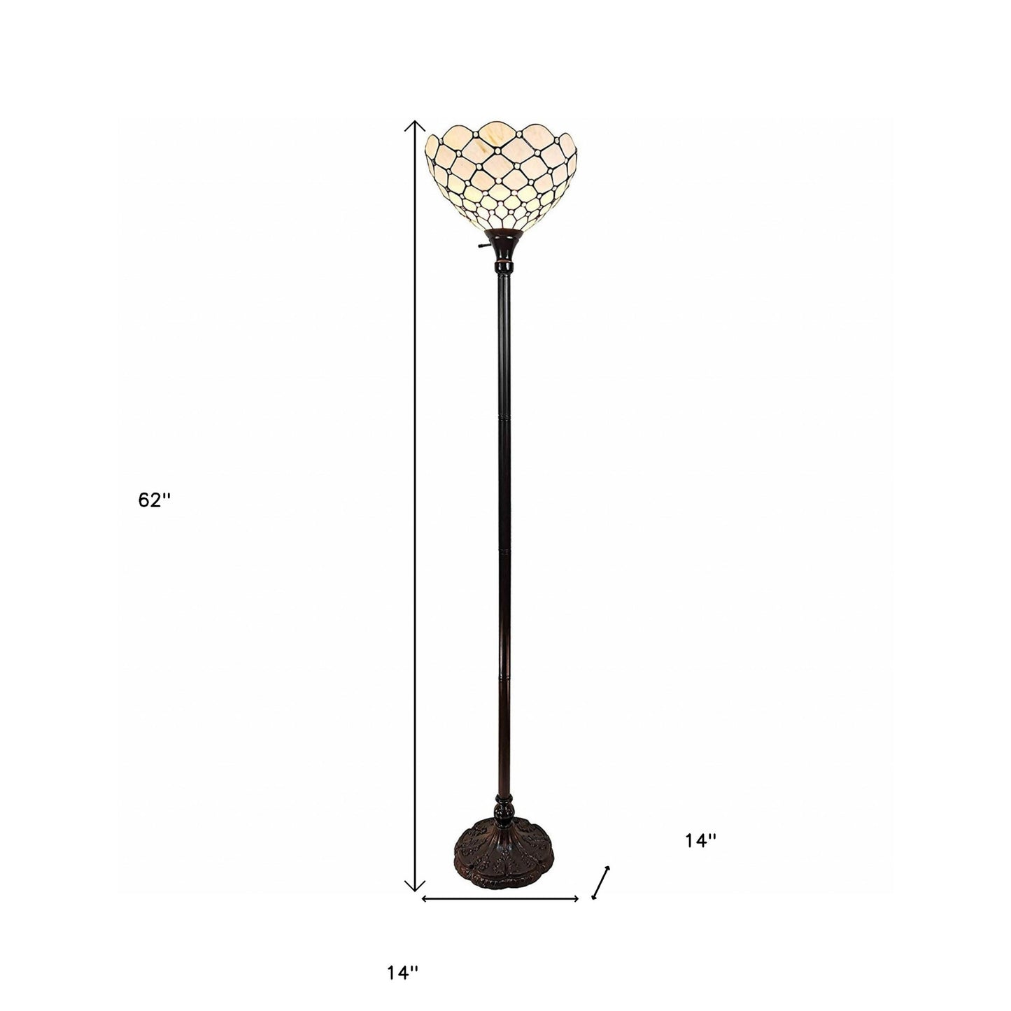 Brown Floor Lamp w/ White Stained Glass Bowl Shade